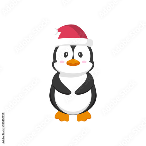 Cute cartoon penguin with santa hat isolated on white background © Nacht28