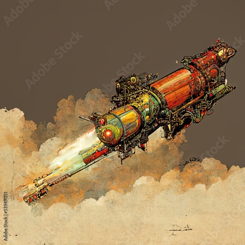 Space rocket, miisile illustration, cartoon image ofrocket launch. photo