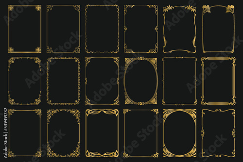 Black background gold photo frame picture frame and border set