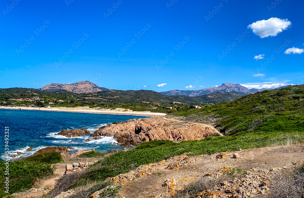 Cliffs close to Plage de Peru (Peru Beach), Coast of Cargese, Corsica, France