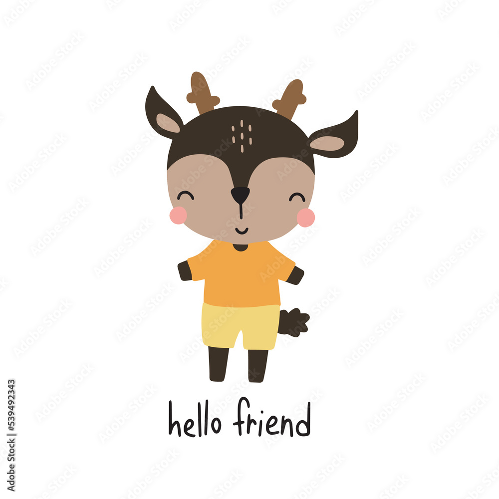 Vector illustration with a cute deer and an inscription on a white background for your design. Vector illustration with a cute deer and an inscription on a white background for your design.