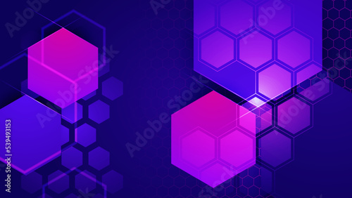 Modern digital business technology blue and purple abstract design background with hexagons