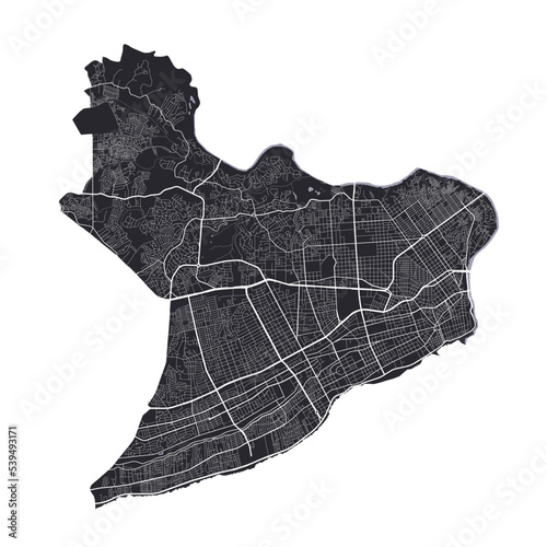 Santo Domingo vector map. Detailed black map of Santo Domingo city poster with roads. Cityscape urban vector.
