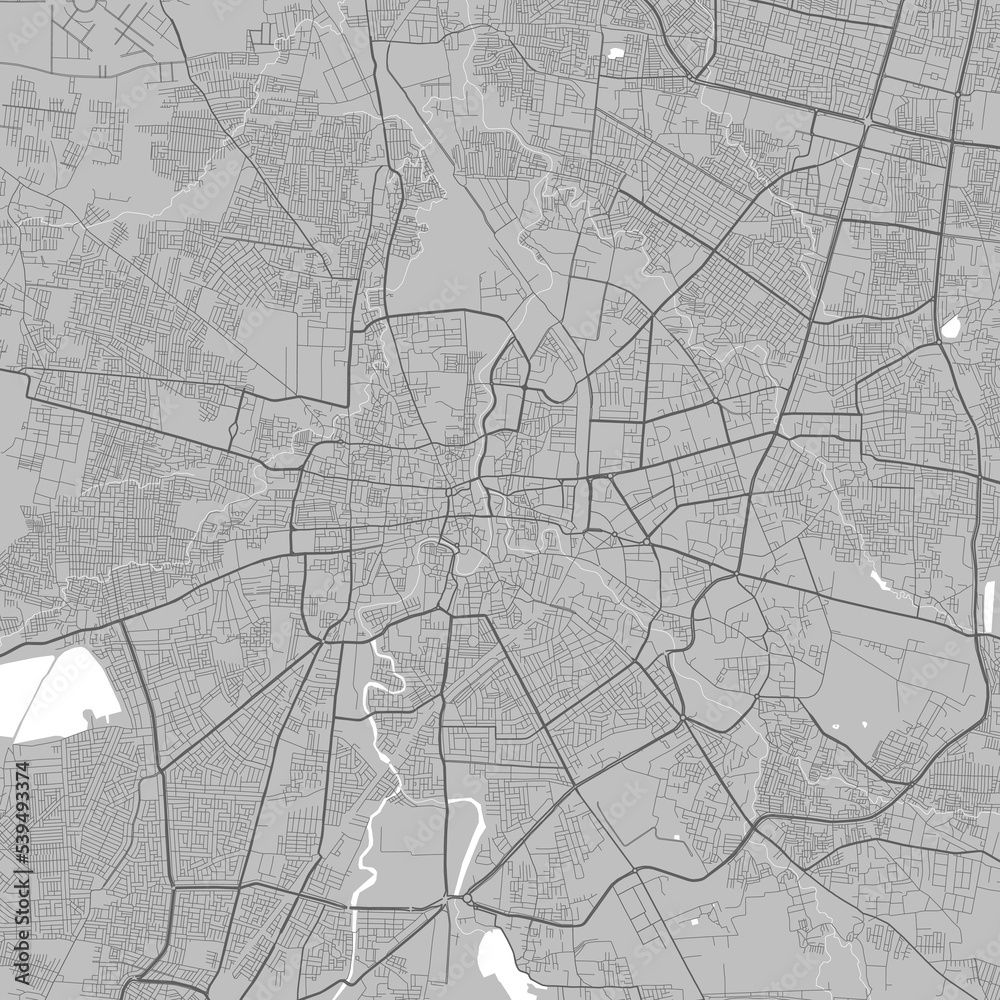 Map of Indore city. Urban black and white poster. Road map with metropolitan city area view.