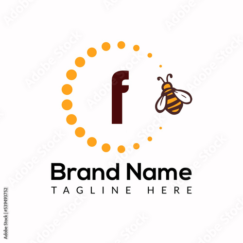 Bee Template On F Letter. Bee and Honey Logo Design Concept
