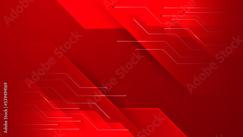 Modern red abstract futuristic technology background. Abstract lines pattern technology on red gradients background. Vector abstract graphic design banner pattern presentation background web template.