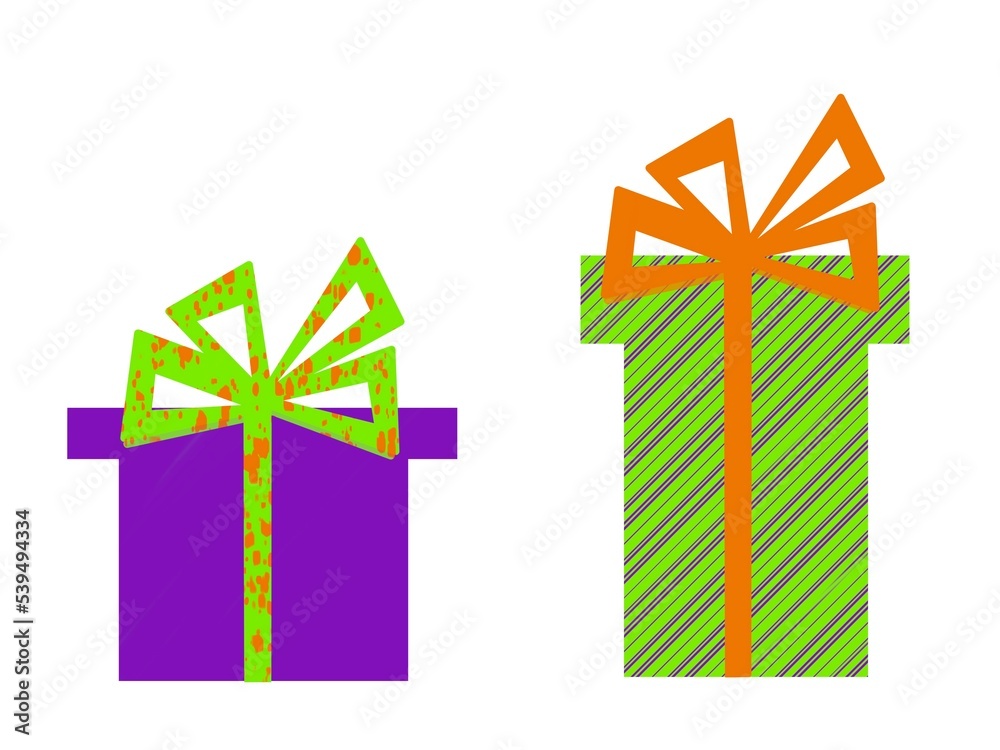 Set of gift boxes with ribbon in autumn colors. Isolated on a white background. Design elements for greeting cards Set of gift boxes with ribbon in autumn colors. Isolated on a white background. Design elements for greeting cards
