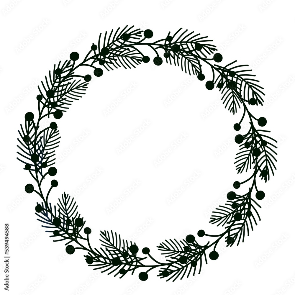 Obraz premium Winter wreath with blue branches and berries. Design for Holidays invitation, greeting card, poster, packaging, print.
