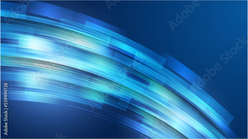 Blue background with various technological elements. Hi-tech computer digital technology concept. Abstract technology communication. Wave glowing lines. Speed and motion blur over dark background.