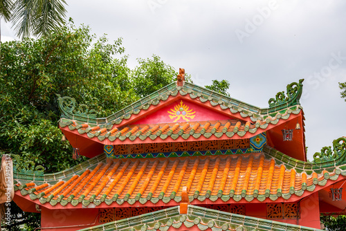 Close-up of traditional Chinese ancient building land temple