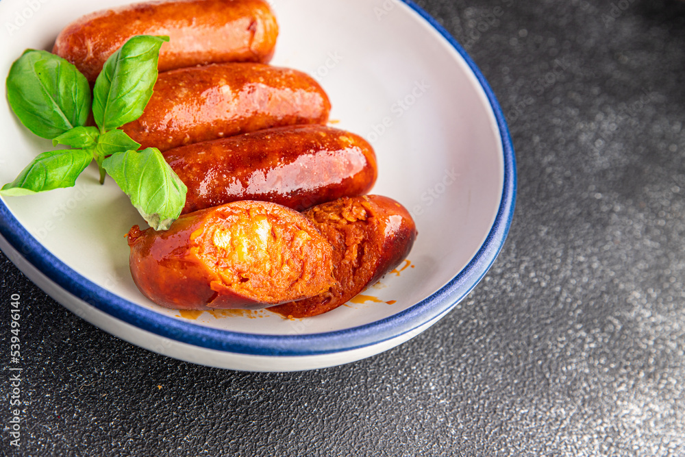 sausage chorizo spicy snack meal food snack on the table copy space food background sausage chorizo spicy snack meal food snack on the table copy space food background