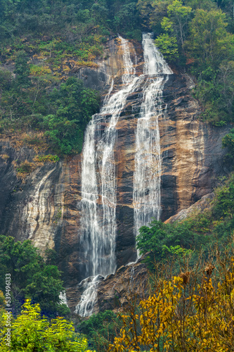 Siribhum Waterfall or Siriphum Waterfall, impressively tall and beautiful waterfall which flows from a steep cliff in Doi inthanon national park, Thailand. photo