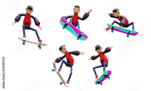skateboard tricks, 3D rendering © Nullazy