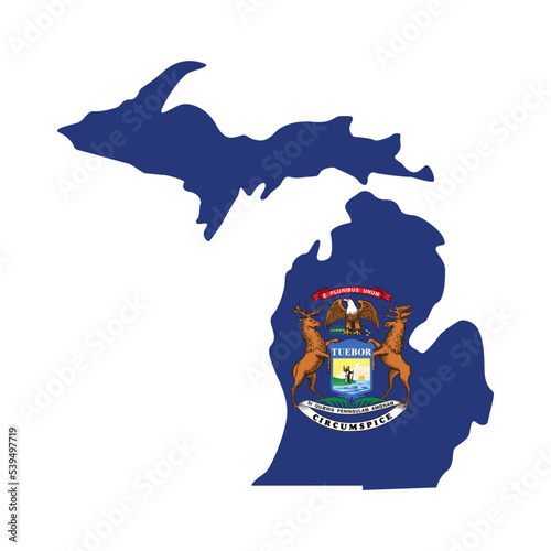 Michigan flag in state map shape