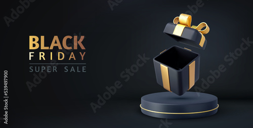 3d Blank open black gift box