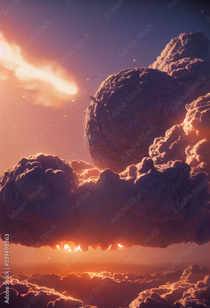 The explosion of an atomic bomb in the city. A mushroom after the nuke ...
