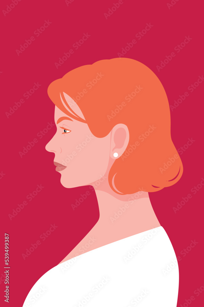 Bright colorful  side portrait of a woman with ginger hair