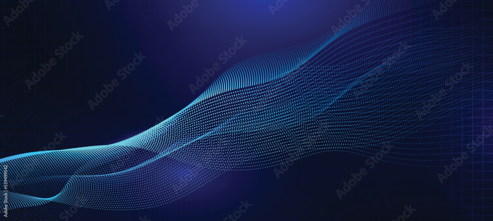 Wave line of flowing particles abstract vector on dark blue background ...