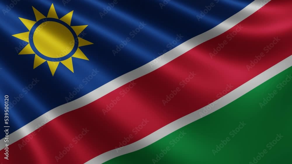 Namibian Flag in the wind close-up, national flag Namibia flutters in 3d, in 4k resolution. High quality 4k footage