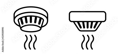 Drawing cartoon house, home or work wireless smoke detector. Flame sensor icon. Business concept. Vector flames symbol. Warning burn or gas. Electronic devices. Fire safety, security alarm logo