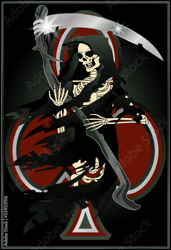 Vintage poker clubs card Grim Reaper , vector illustration	