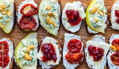 Bruschetti with cheese on a plate. Selective focus. photo