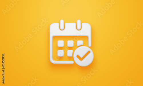 Minimal check calendar symbol on yellow background. 3d rendering.