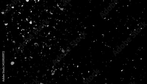 Snowfall, heavy snow, seasonal texture on black background as overlay
