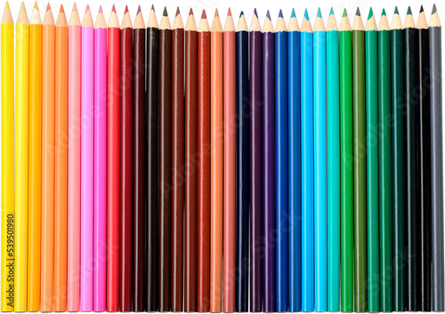 Row of colorful pencils isolated on white background