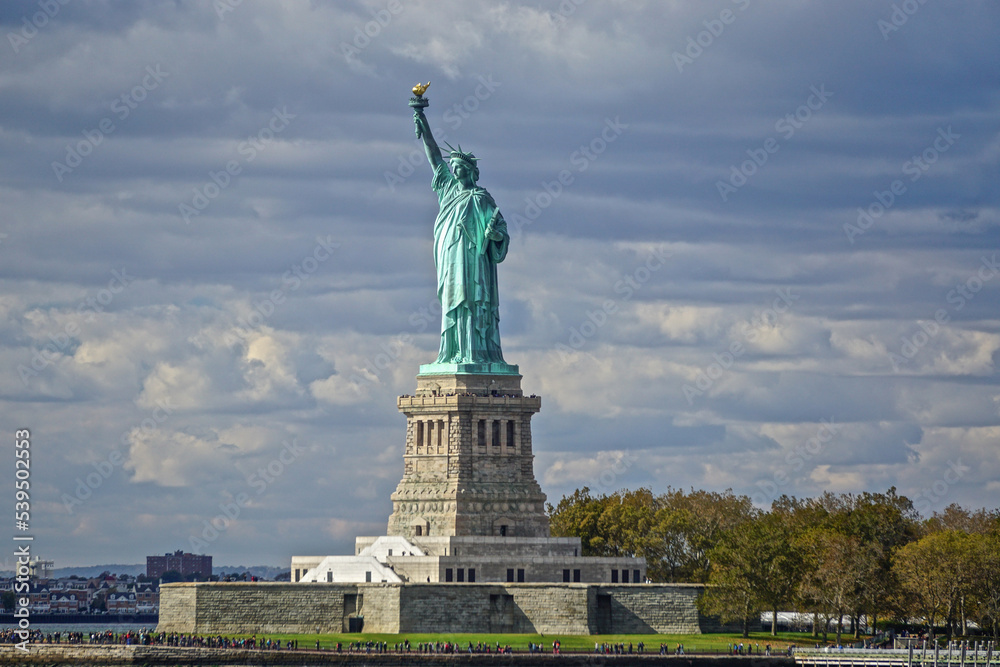 The Statue of Liberty on Liberty Island in New York Harbor. A gift from the people of France to the people of the United States. Designed by Frédéric Auguste Bartholdi and built by Gustave Eiffel.