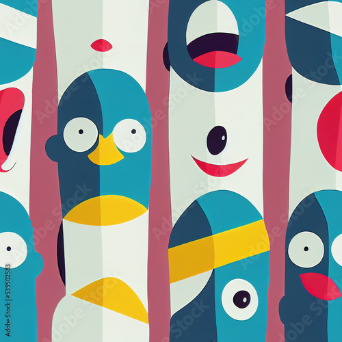 different penguin cartoon art with funny faces