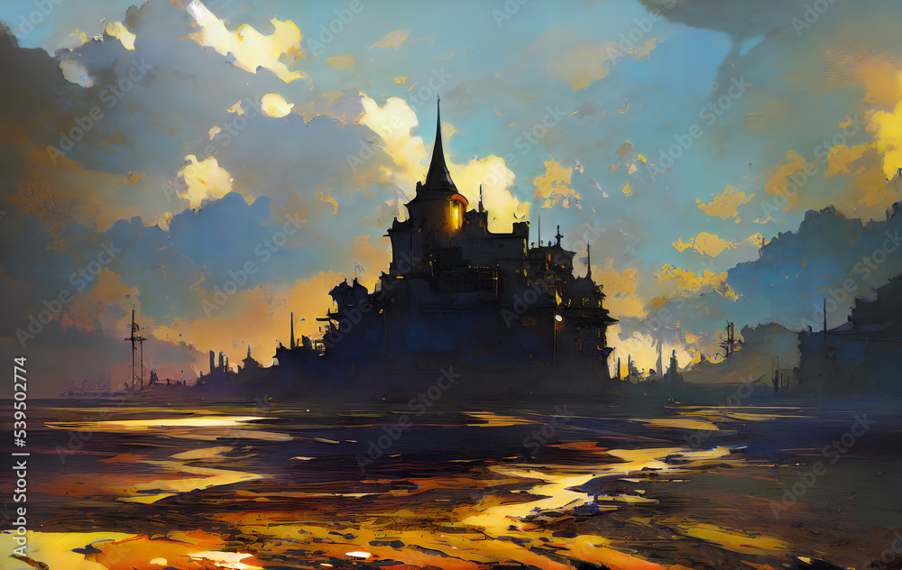 Naklejka premium colorful lanscape and town