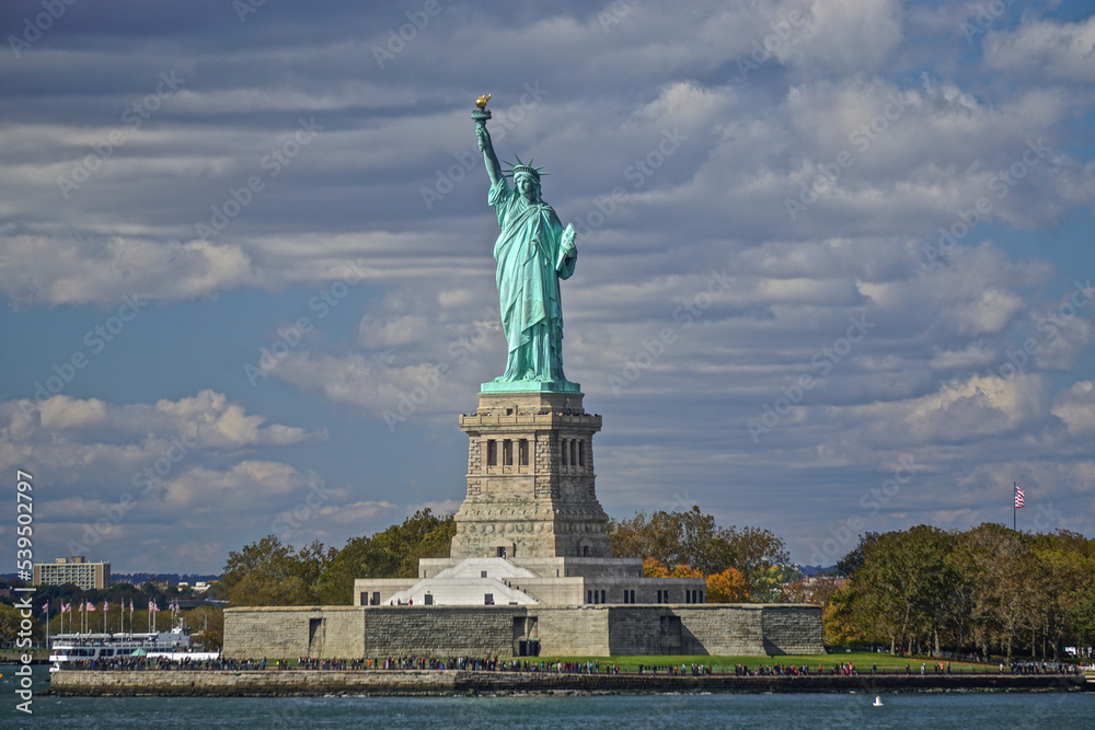 The Statue of Liberty on Liberty Island in New York Harbor. A gift from the people of France to the people of the United States. Designed by Frédéric Auguste Bartholdi and built by Gustave Eiffel.