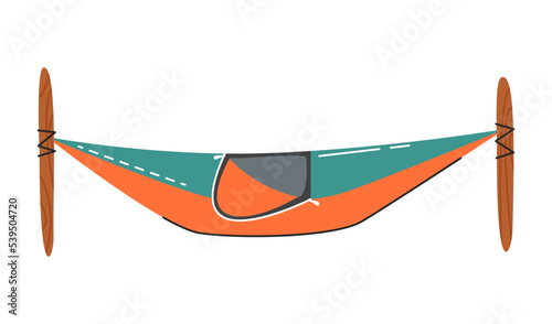 Hanging camping tent isolated on white. Hammock single dome for outdoor activities and sports tourism season. Tree nap awning concept design. Hiking equipment item hand drawn flat vector illustration