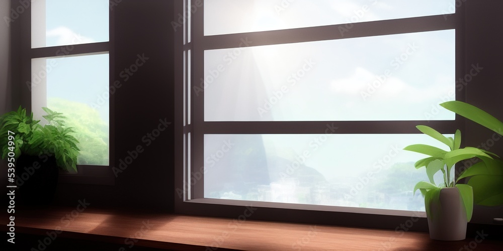 Fototapeta premium interior of a room with window and a plant