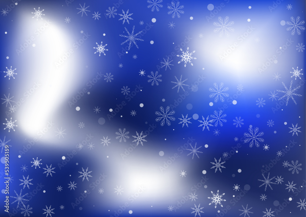 Obraz premium Snowflakes. Snow, snowfall. Falling scattered white snowflakes on a white-blue gradient background. Vector