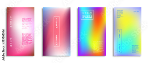 Bright gradient background for the cover. Set of 4 covers. Creative modern vector illustration. Holographic spectrum.