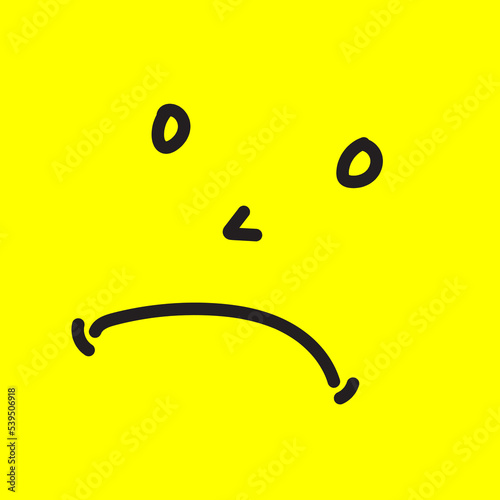Sad Face Doodle Illustration on Yellow Background – Simple Emotional Expression