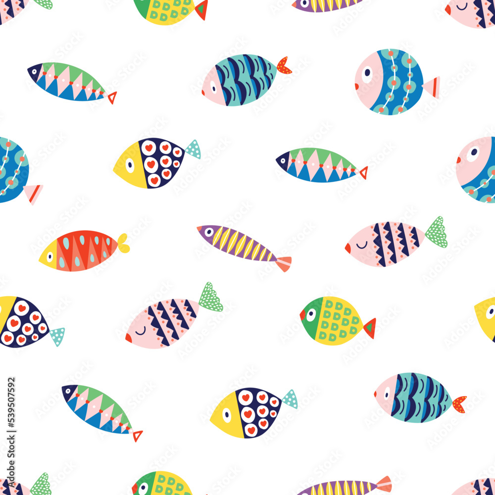 Cute colorful fish. Kids background. Can be used in textile industry, paper, background, scrapbooking. Cute colorful fish. Kids background. Can be used in textile industry, paper, background, scrapbooking.