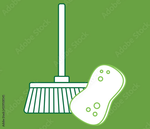 Household supplies and green line cleaning flat icon. Flat vector illustration