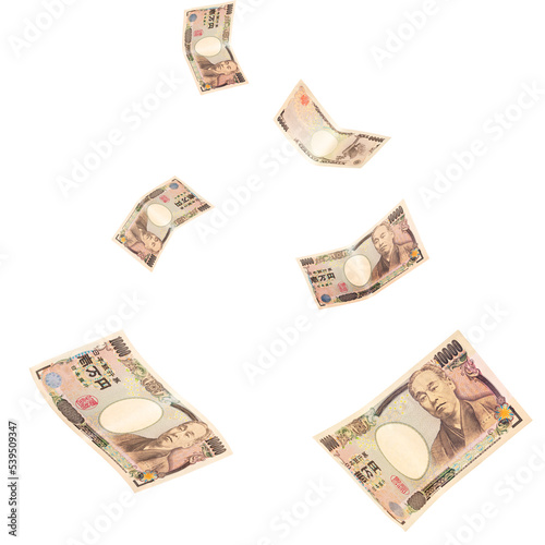 お金が降ってくる_舞い降る一万円札のイメージ｜背景透過合成用切り抜きpng素材