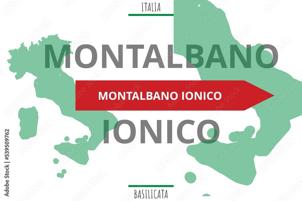 Montalbano Ionico: Illustration mit dem Namen der italienischen Stadt Montalbano Ionico - obrazy, fototapety, plakaty 
