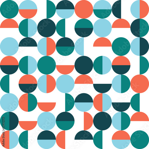 Geometric abstract background collection. Vector colorful illustration. Modern circle shape texture for seamless backdrop. White, red, blue and green color. Design textile for wrapping paper.