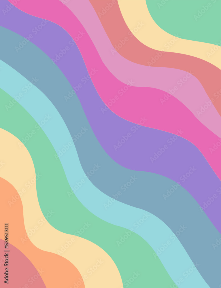 Abstract rainbow curved vertical background in trendy pastel mid