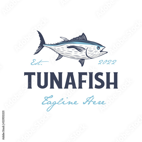Vintage tuna fish logo, seafood logo design inspiration