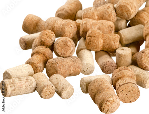 Wine corks isolated on background, close-up view