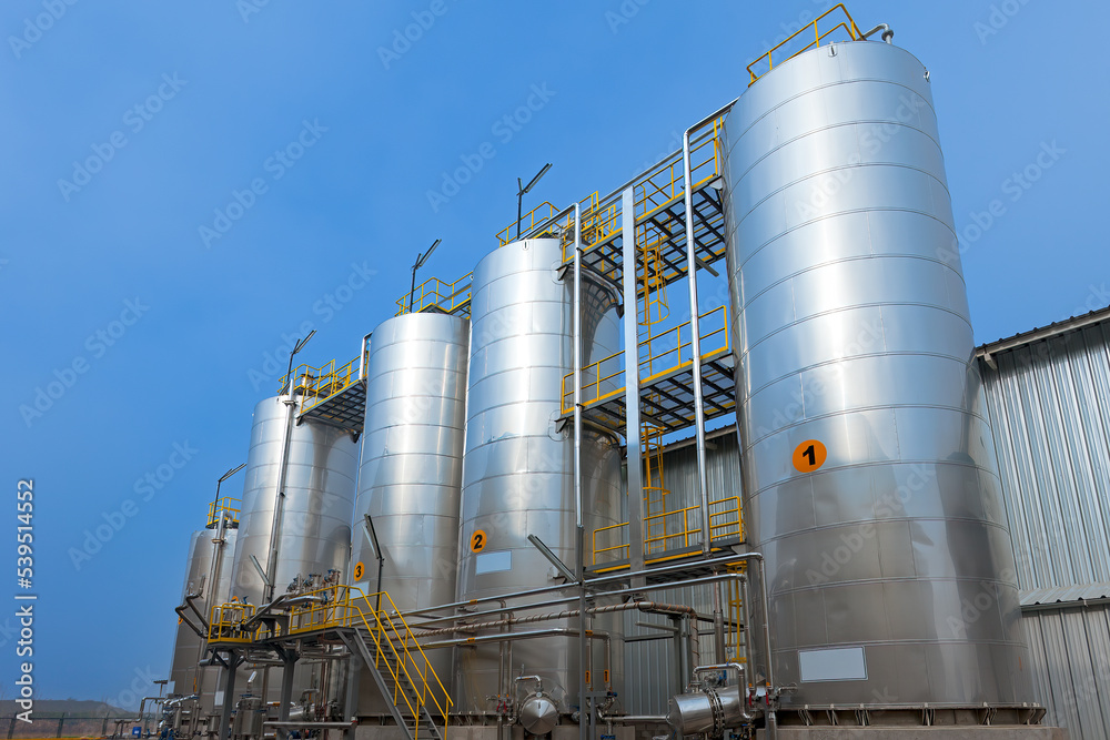 View of silos with chemicals for the food industry View of silos with chemicals for the food industry