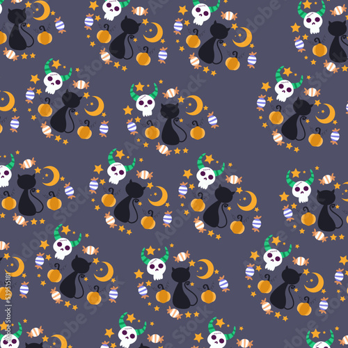 Collection of happy halloween patterns suitable for textile design and wrapping paper