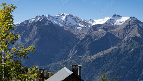 Indian Summer view in Alpe d Huez ski resort in the French Alps  France