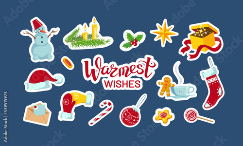 Warmest wishes  set of New Year and Christmas stickers